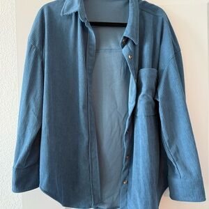 Blue Corduroy Button-Up Shirt